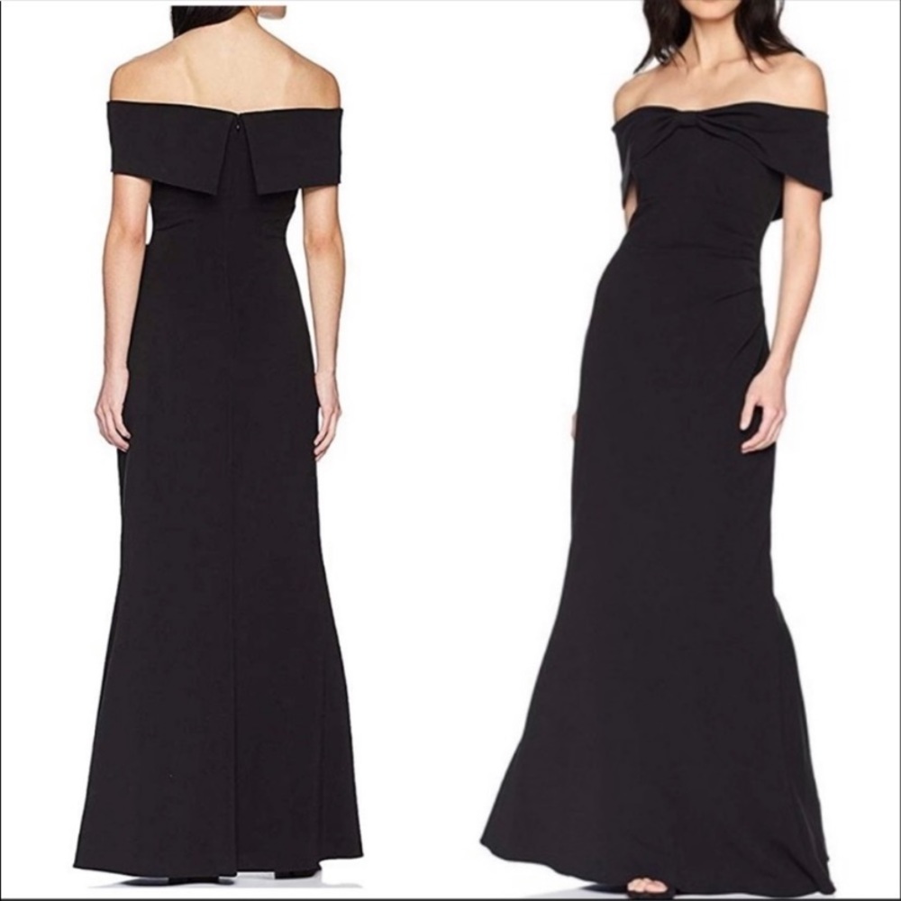 Eliza J Off The Shoulder Bow Trumpet Gown, Navy Blue